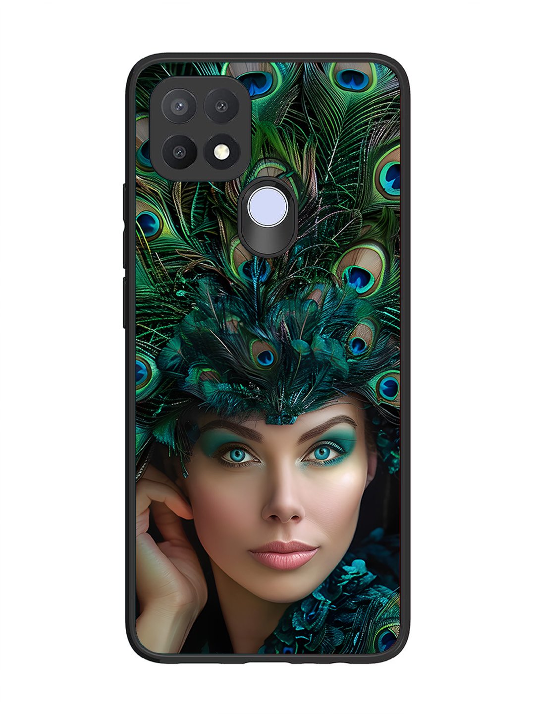 Oppo A15 Girl with peacock feather Crown