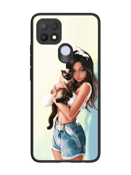 Oppo A15 Cute Girl with Cat
