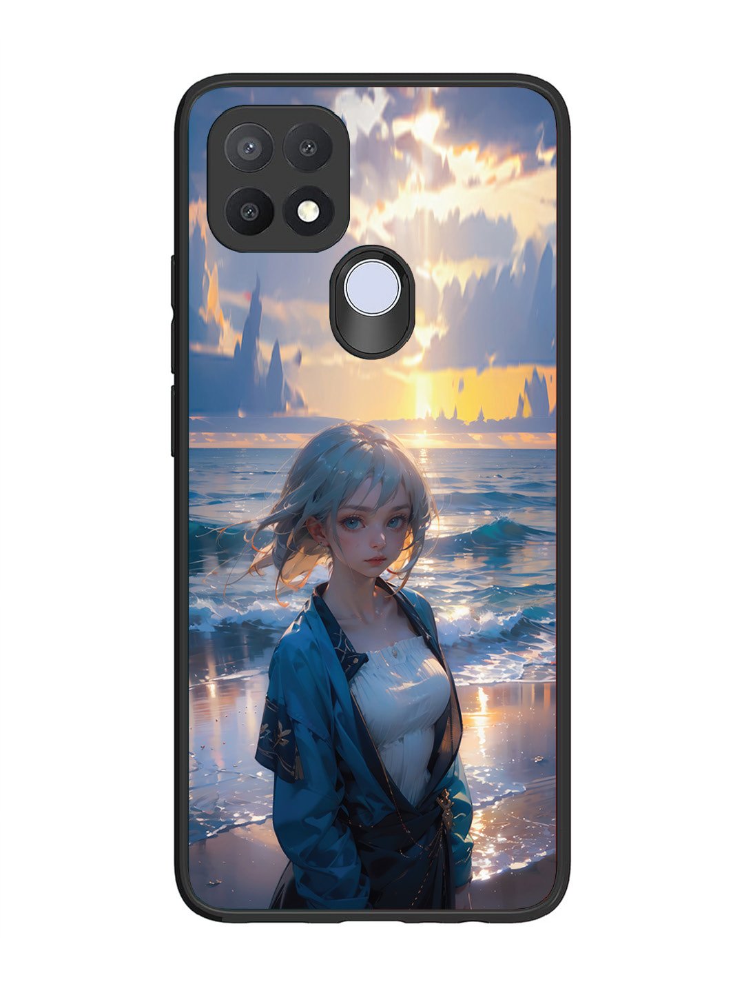 Oppo A15 Anime Girl Beach Ocean Waves