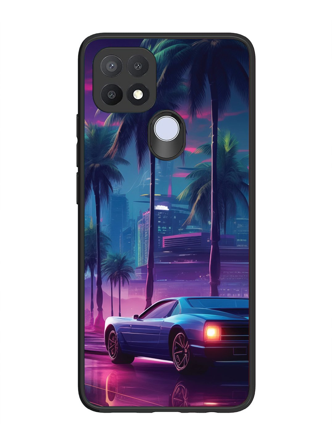 Oppo A15 sunset-sports-car-city-palm-trees