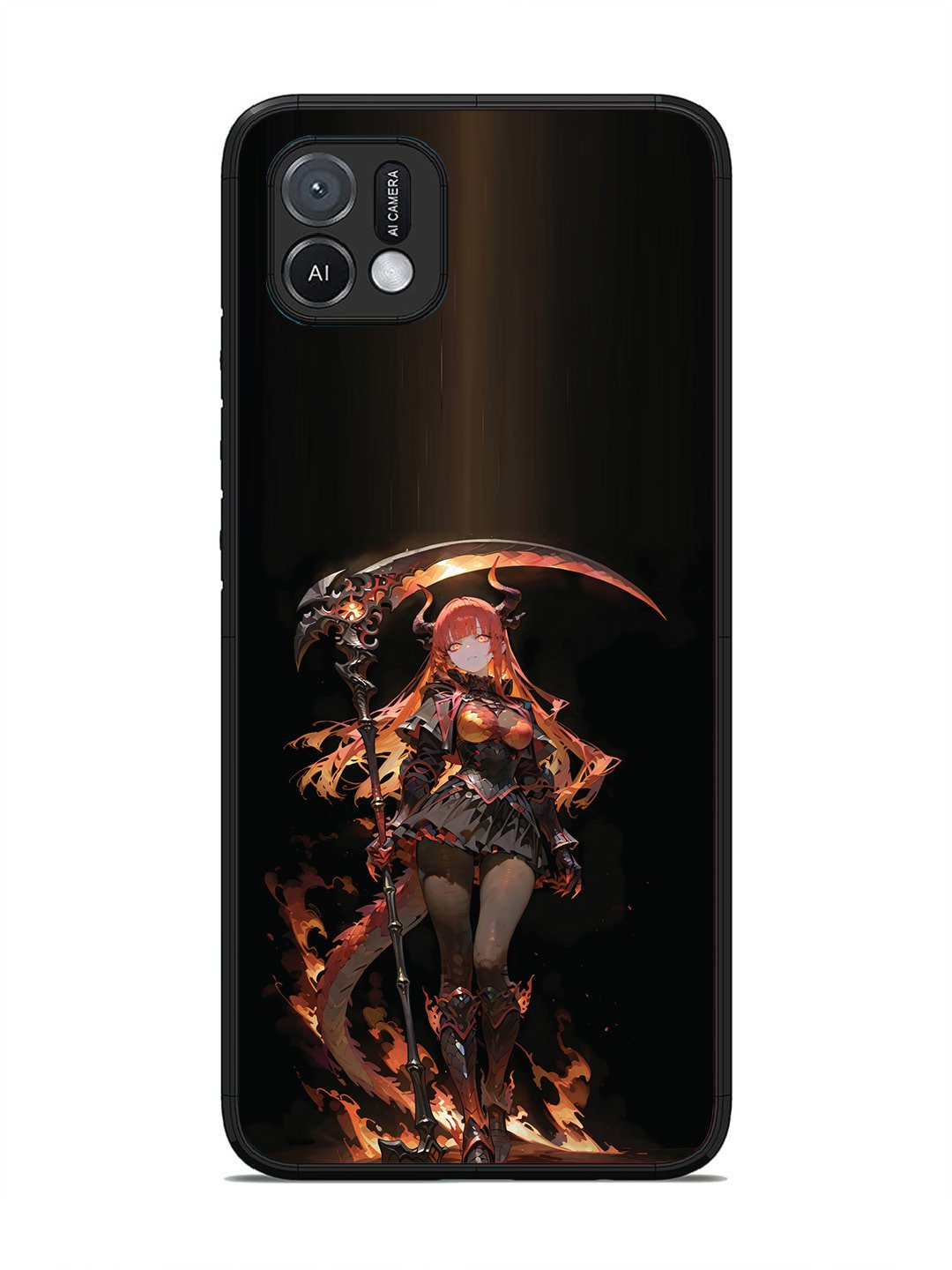 Oppo A16K anime-girl-sycthe-red-hair-horn