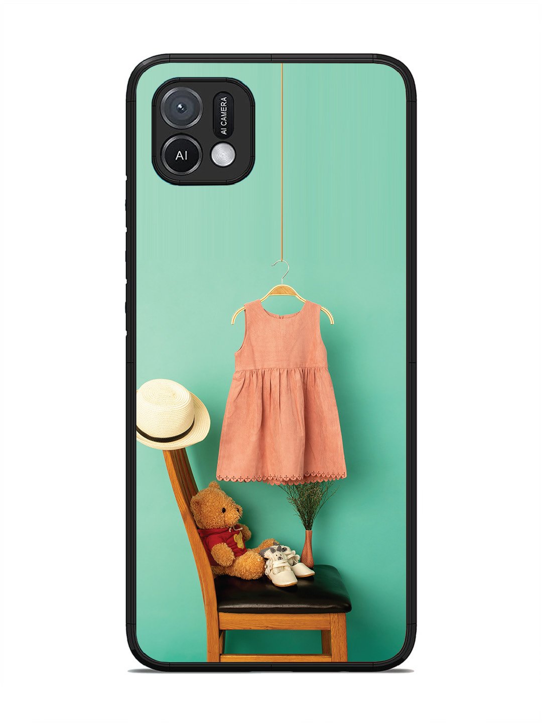 Oppo A16K Trendy dress for girl near toy bear