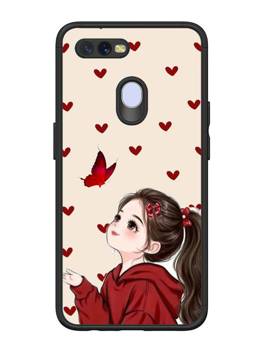 Oppo A7 Beautiful girl with red butterfly
