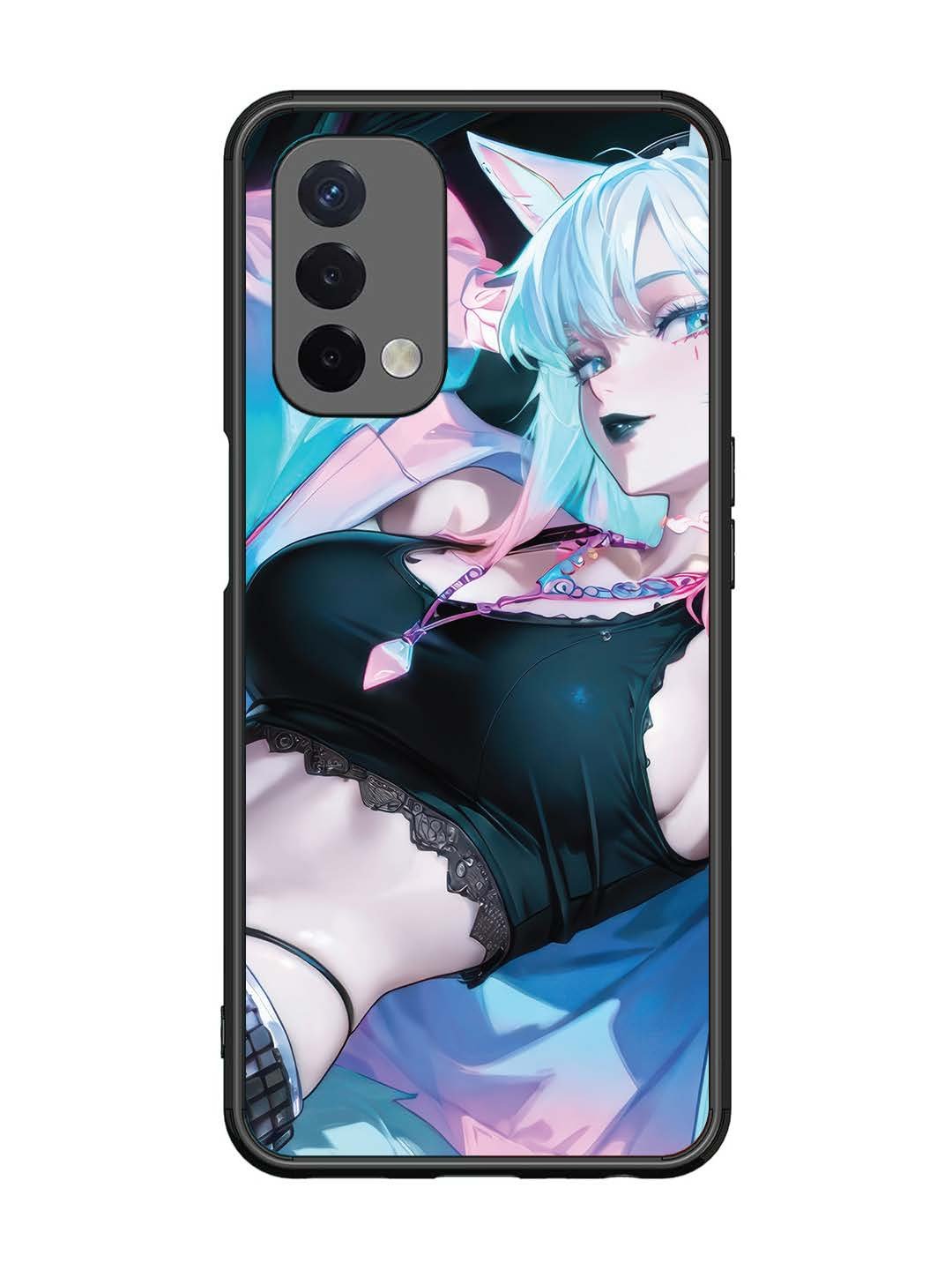Oppo A74 5G anime girl fox headpohone white Hair