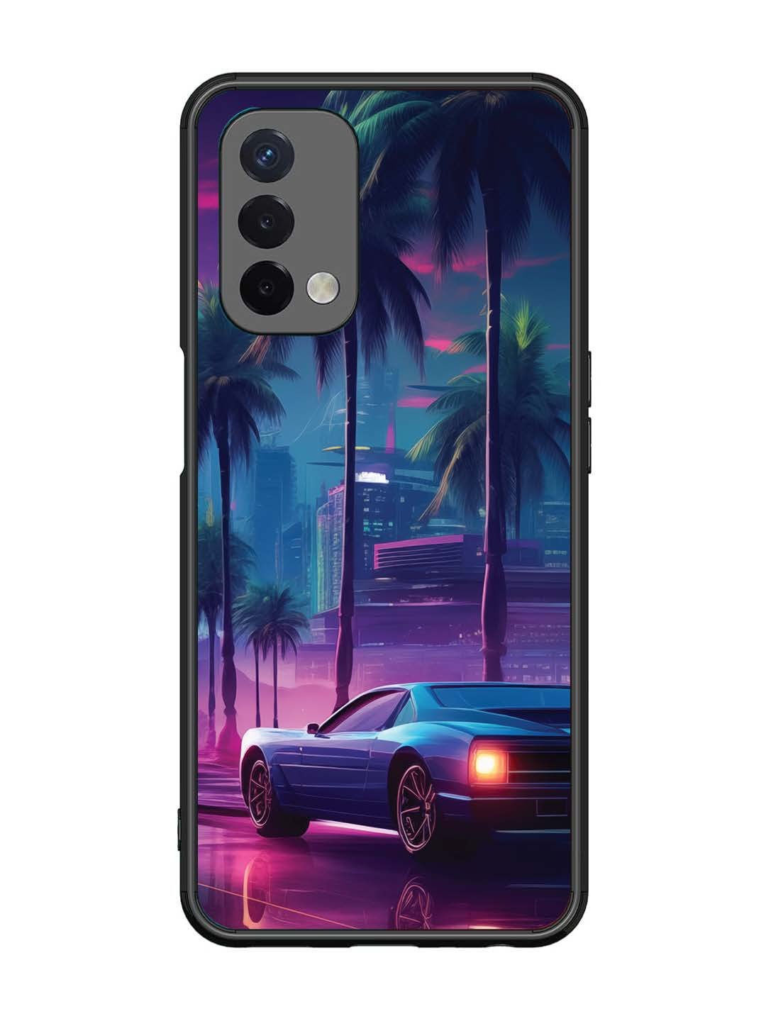 Oppo A74 5G sunset-sports-car-city-palm-trees