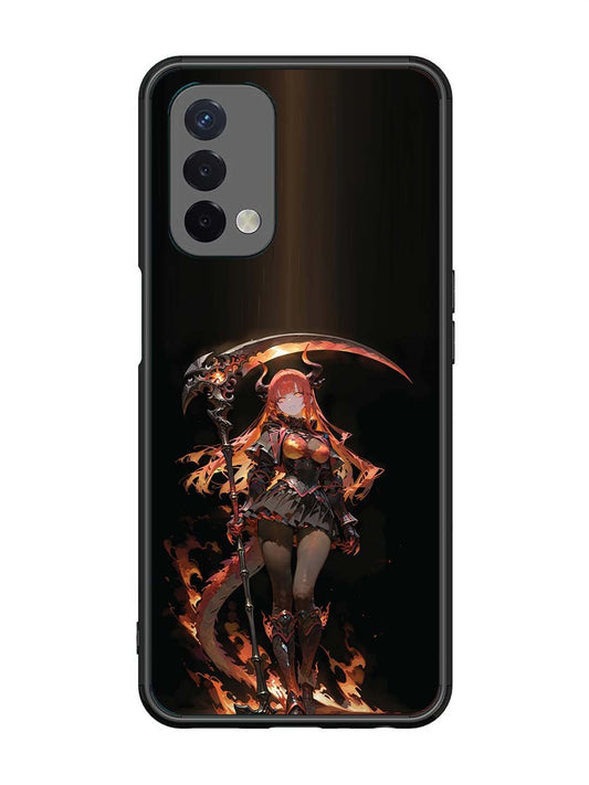 Oppo A74 5G anime-girl-sycthe-red-hair-horn