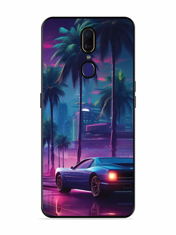 Oppo F11 sunset-sports-car-city-palm-trees