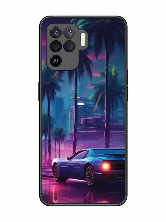 Oppo F19 Pro sunset-sports-car-city-palm-trees