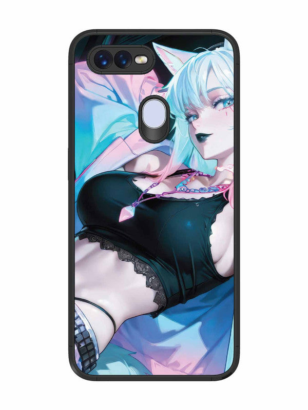 Oppo F9 Pro anime girl fox headpohone white Hair
