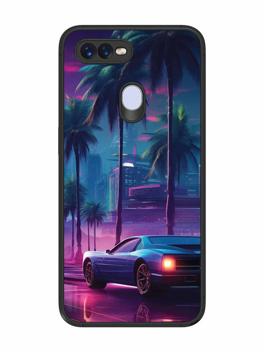 Oppo F9 Pro sunset-sports-car-city-palm-trees