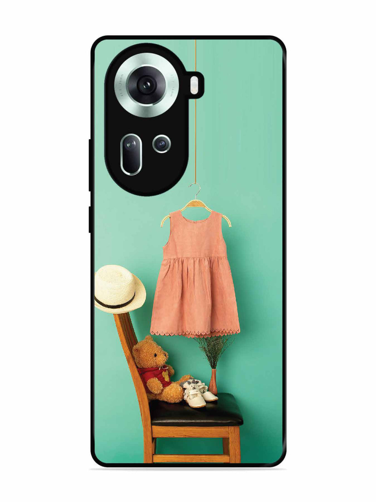 Oppo RENO 11 5G Trendy dress for girl near toy bear