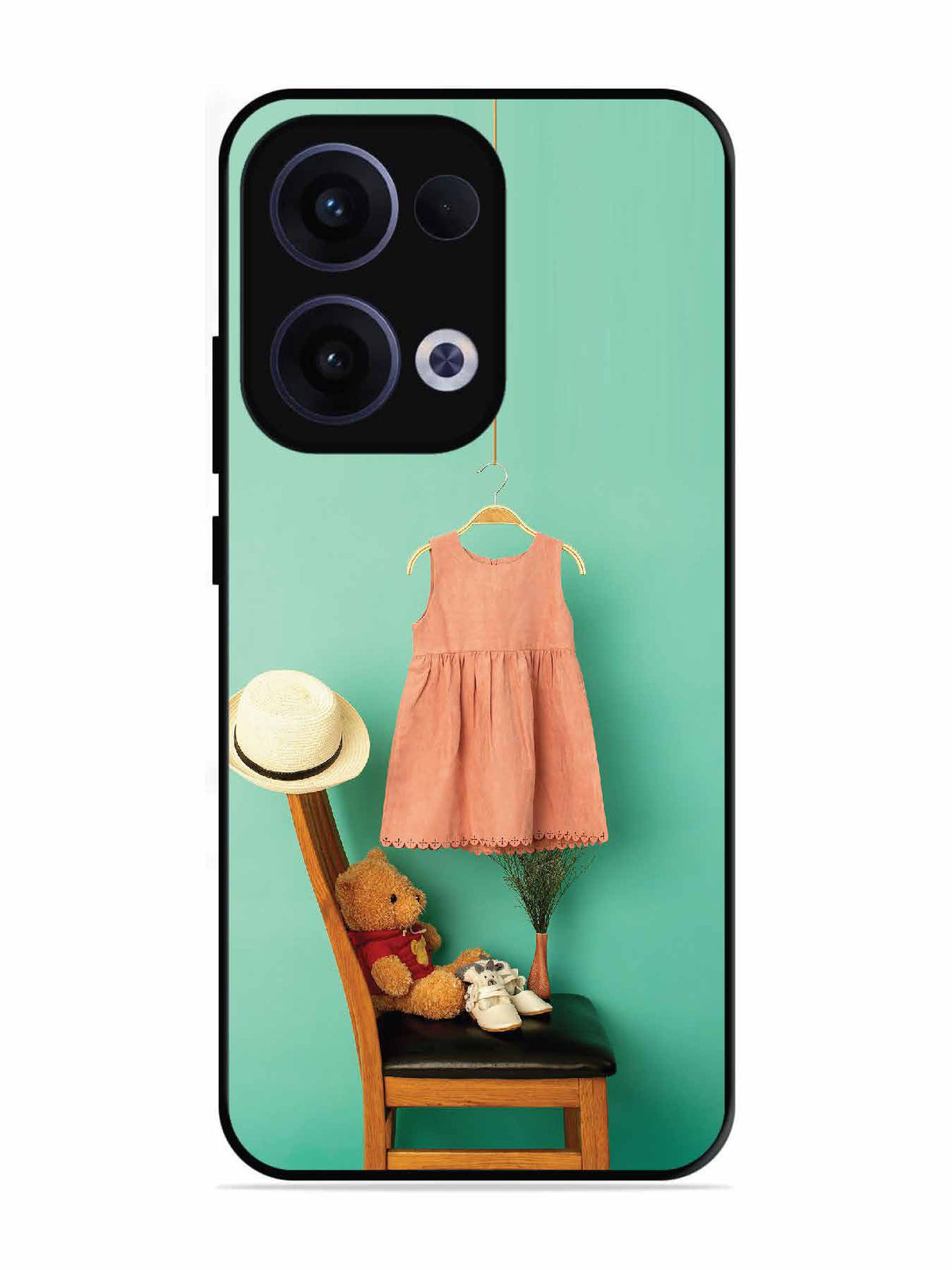 Oppo RENO 13 5G Trendy dress for girl near toy bear