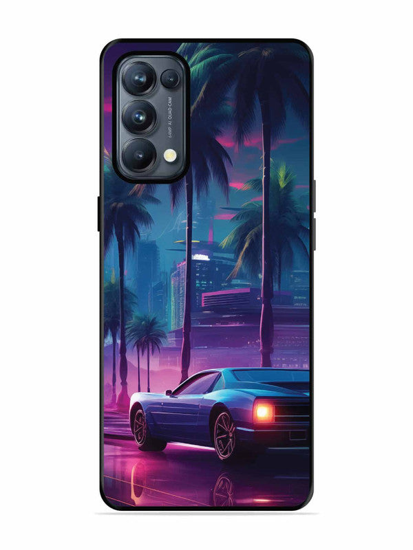 Oppo RENO 5 Pro 5G sunset-sports-car-city-palm-trees