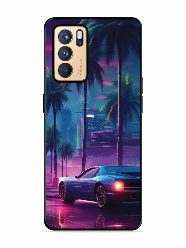 Oppo RENO 6 Pro 5G sunset-sports-car-city-palm-trees