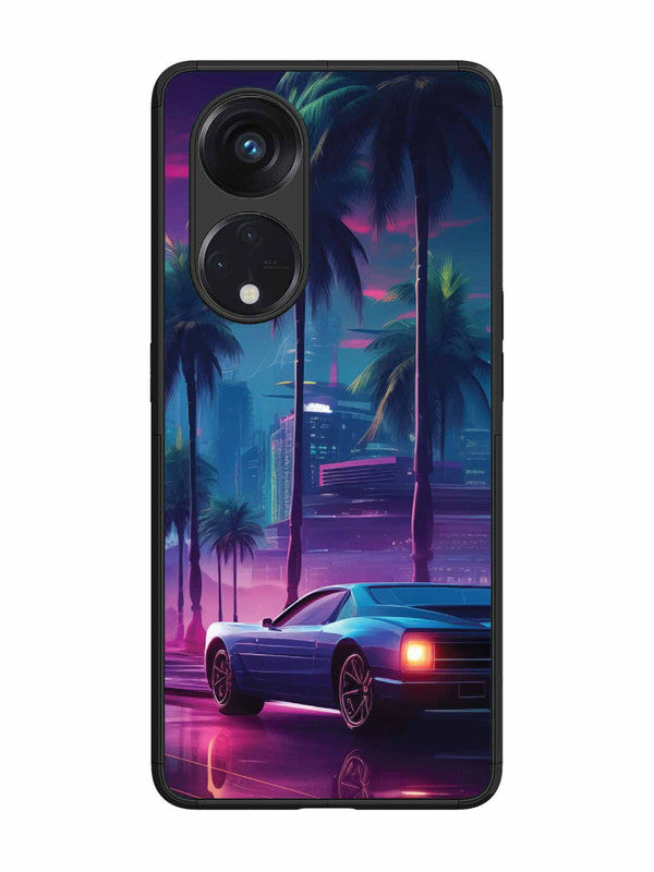 Oppo RENO 8T 5G sunset-sports-car-city-palm-trees