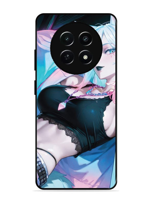 Realme 12 anime girl fox headpohone white Hair