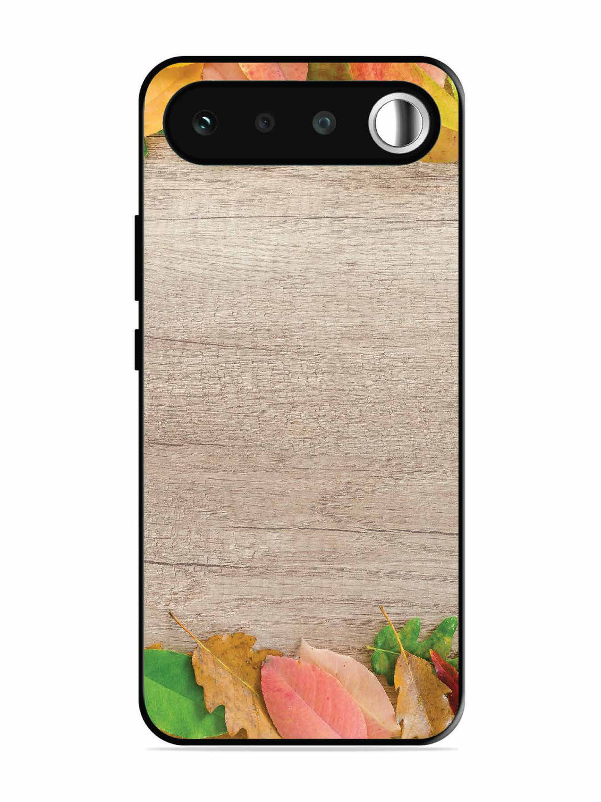 realme 16 Autumn Leafs On Wooden Table