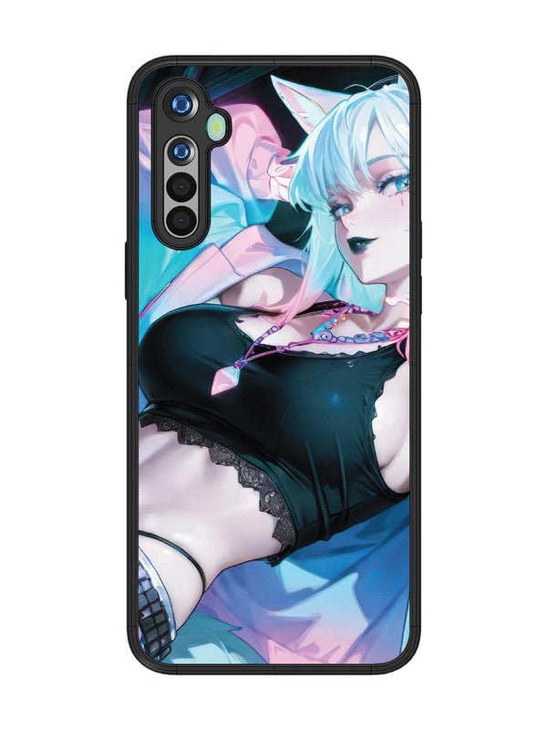 realme 5 anime girl fox headpohone white Hair