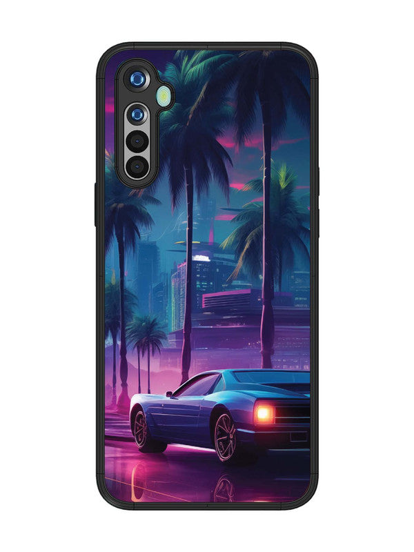 realme 5 sunset-sports-car-city-palm-trees