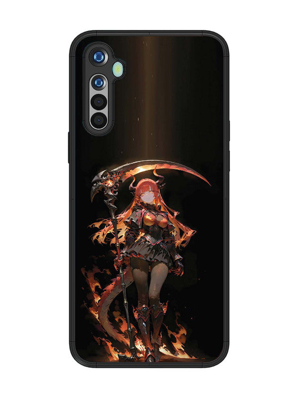 realme 5 anime-girl-sycthe-red-hair-horn