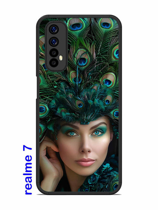 Realme 7 Girl with peacock feather Crown