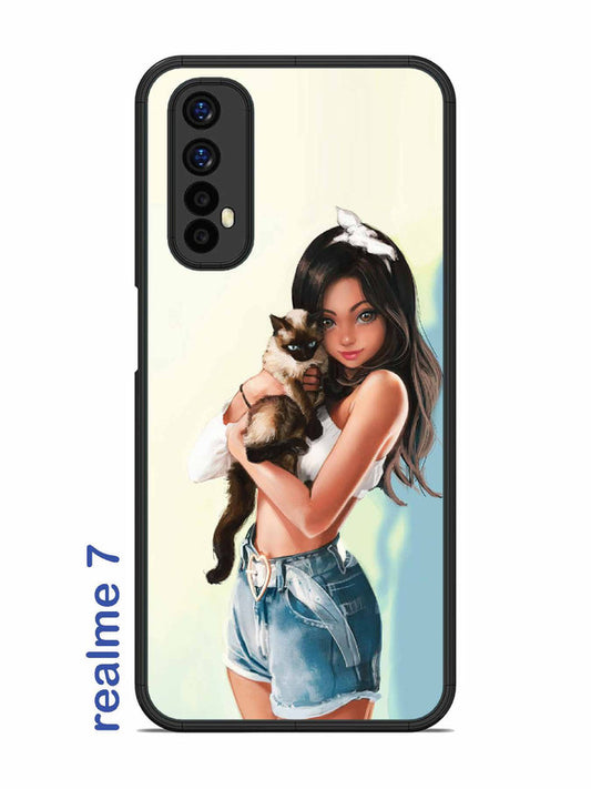 Realme 7 Cute Girl with Cat