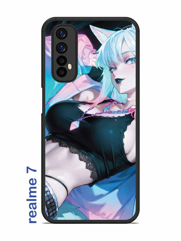 Realme 7 anime girl fox headpohone white Hair