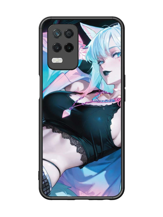 Realme Narzo 30 5G anime girl fox headpohone white Hair
