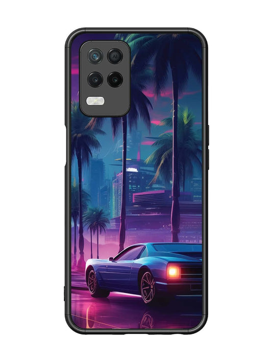 Realme 8 5G sunset-sports-car-city-palm-trees