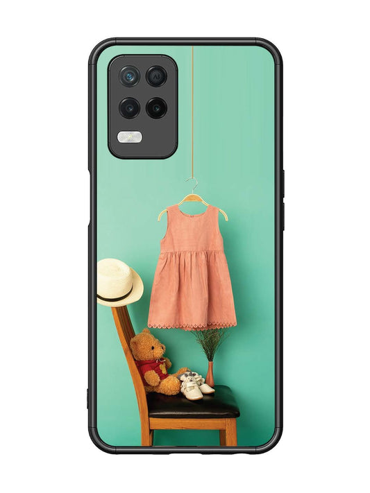 Realme Narzo 30 5G Trendy dress for girl near toy bear