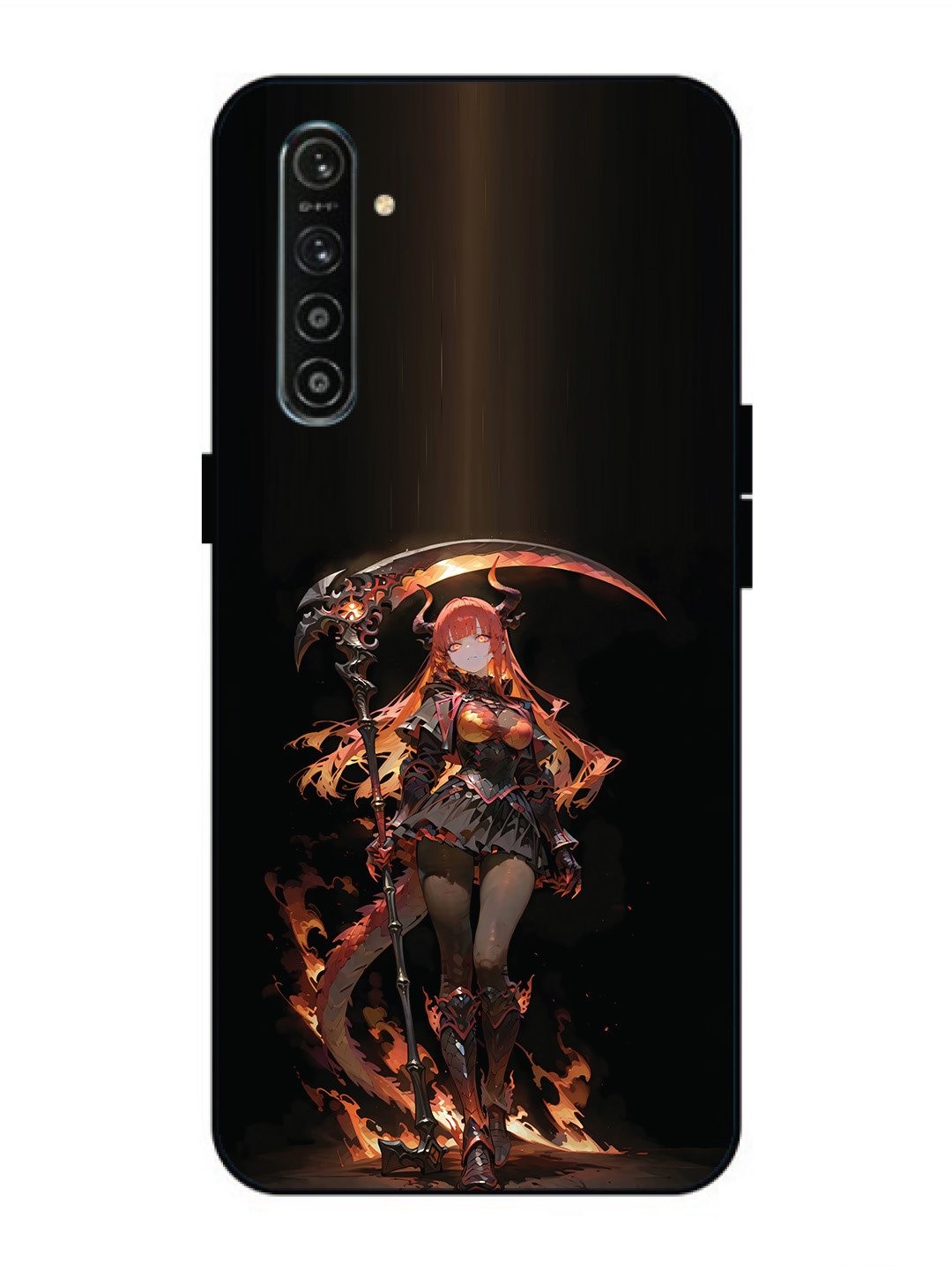 Realme X2 anime-girl-sycthe-red-hair-horn