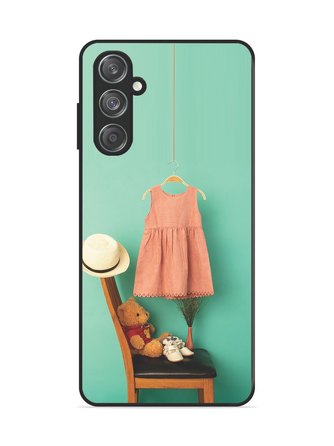 Samsung Galaxy M15 Trendy dress for girl near toy bear