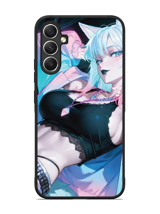 samsung galaxy a34 5g anime girl fox headpohone white Hair