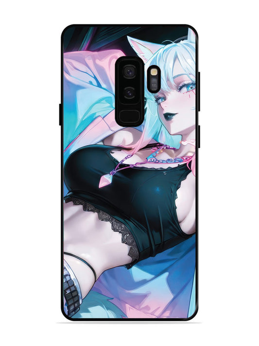 SAMSUNG GALAXY S9 PLUS anime girl fox headpohone white Hair
