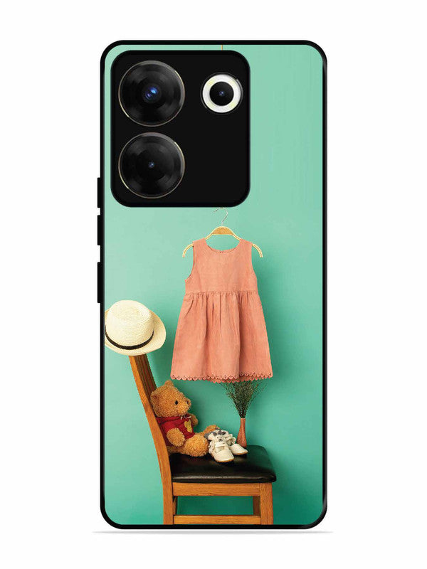 Tecno camon 20 Pro Trendy dress for girl near toy bear