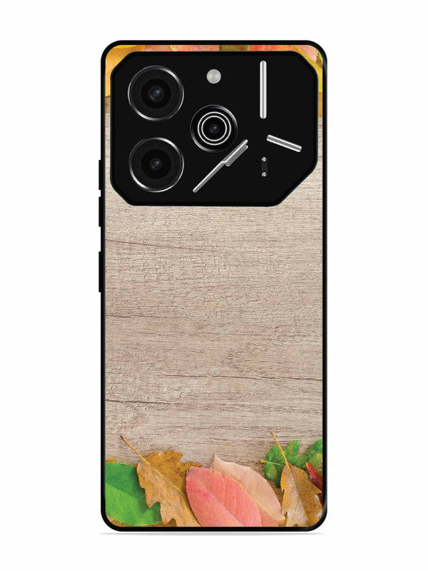 Tecno Pova 6 Pro 5G Autumn Leafs On Wooden Table
