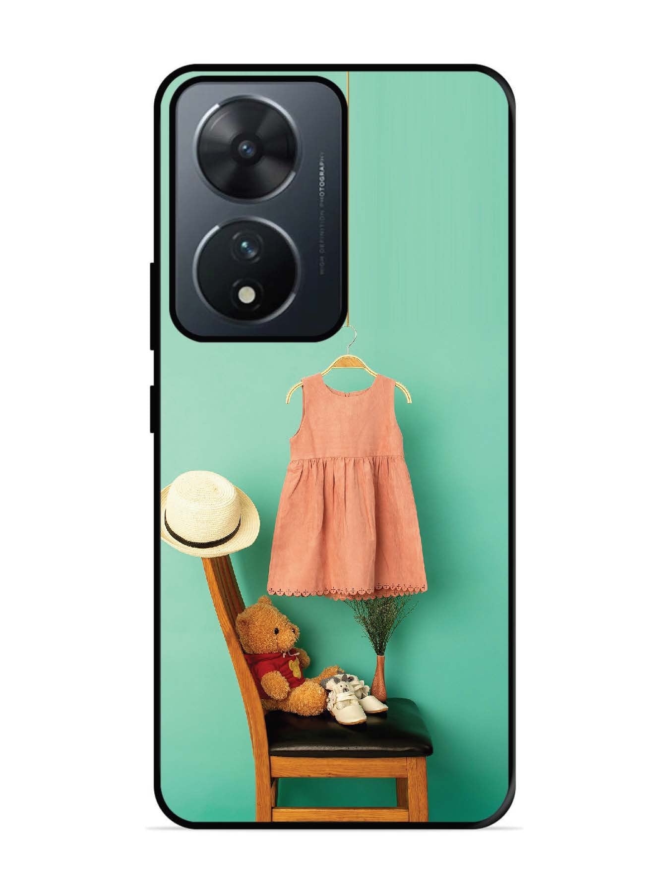 Vivo T2 5G Trendy dress for girl near toy bear