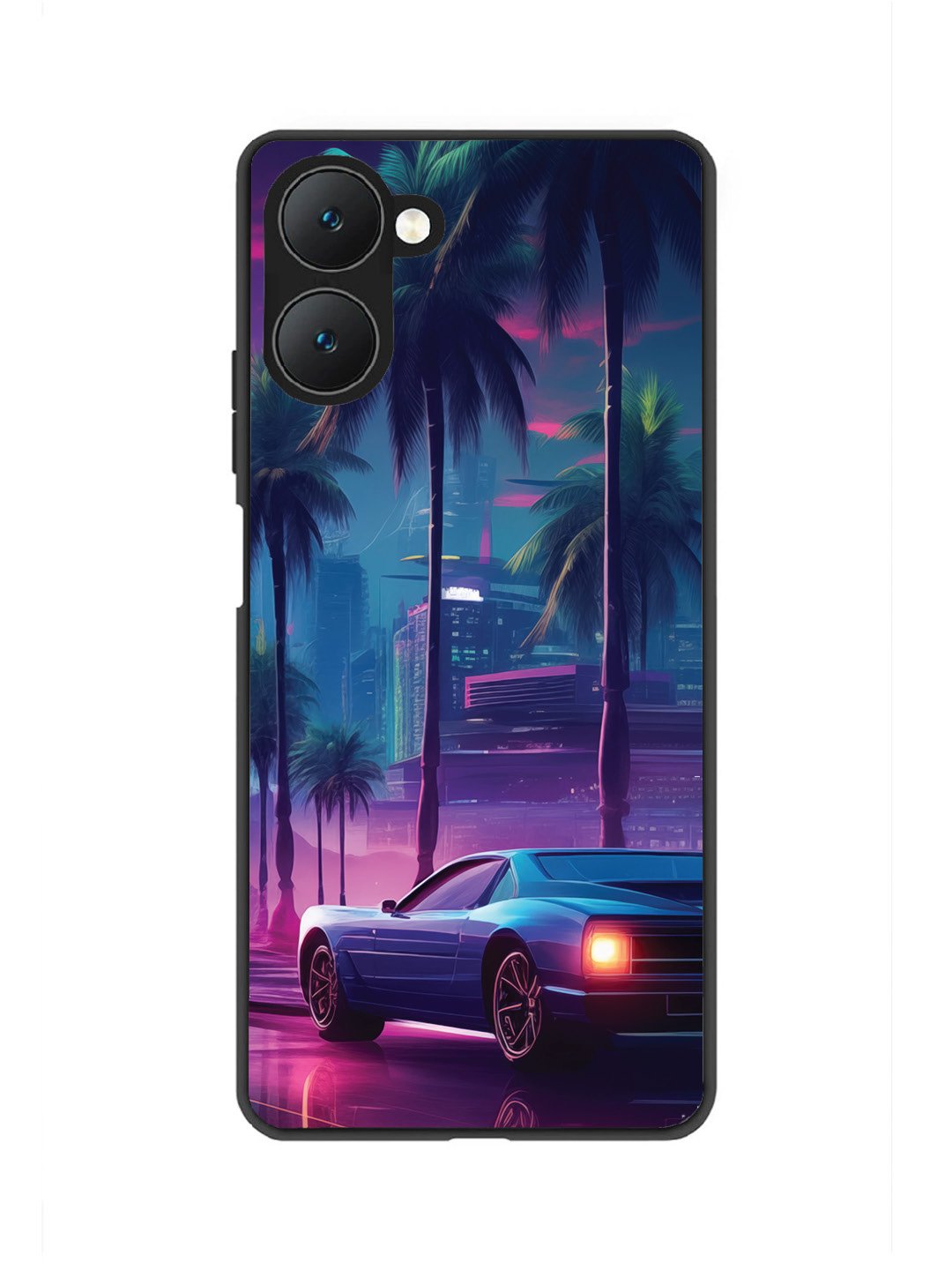 Vivo Y18 5G sunset-sports-car-city-palm-trees