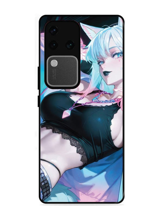 vivo v30 pro 5g anime girl fox headpohone white Hair