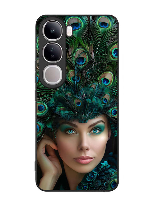Vivo V40 Lite Girl with peacock feather Crown