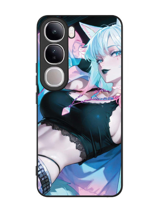 Vivo V40 Lite anime girl fox headpohone white Hair