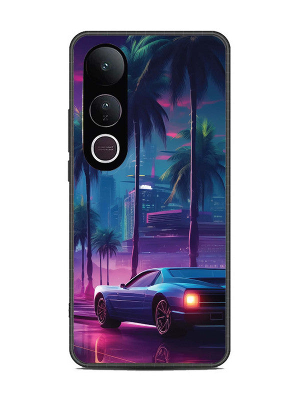 Vivo V50 Lite sunset-sports-car-city-palm-trees