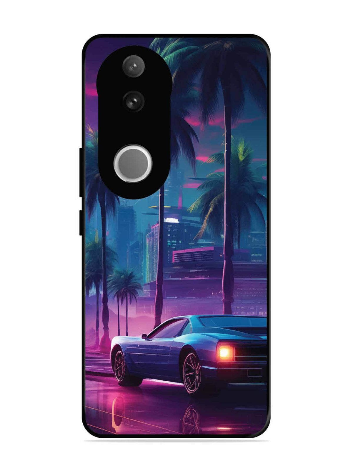 Vivo V50e sunset-sports-car-city-palm-trees
