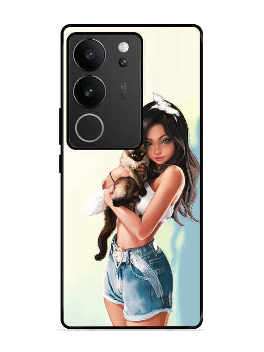 vivo v29 5g Cute Girl with Cat