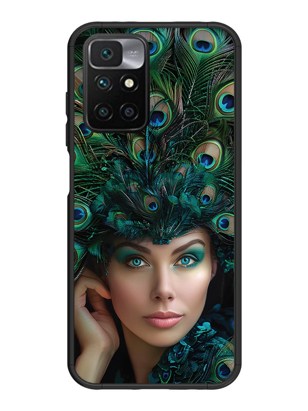 Xiaomi Redmi 10 Prime Girl with peacock feather Crown