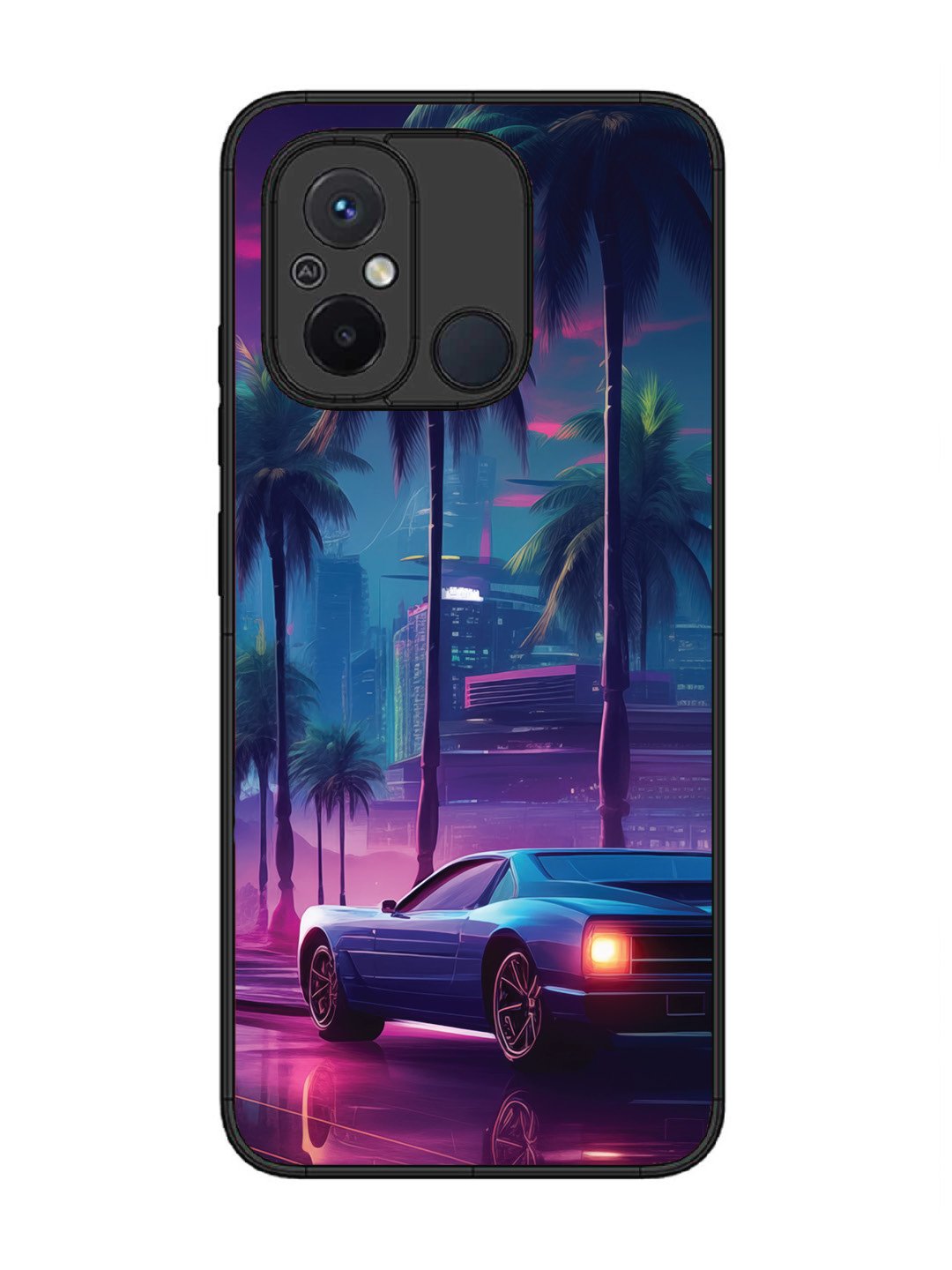 Xiaomi Redmi 12C sunset-sports-car-city-palm-trees