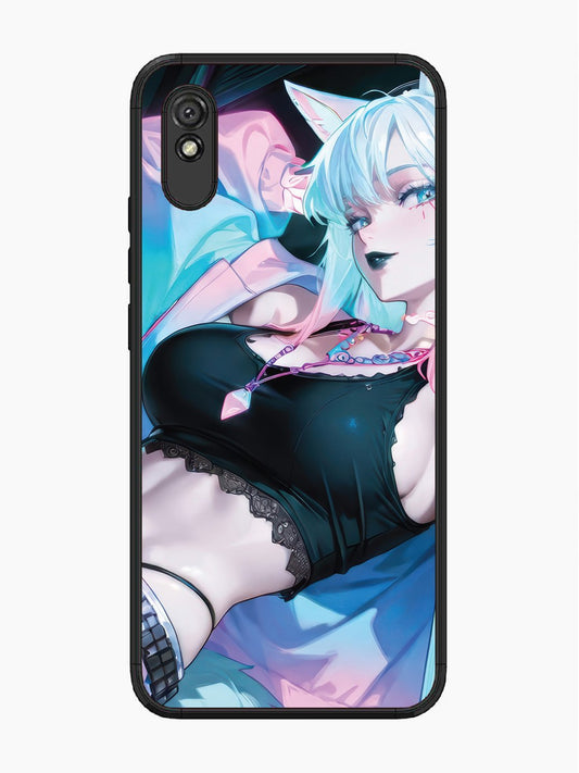 Xiaomi Redmi 9A anime girl fox headpohone white Hair