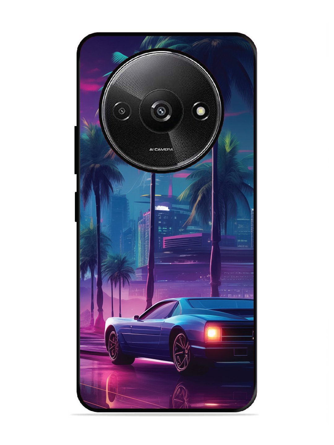 Xiaomi Redmi A3 2024 sunset-sports-car-city-palm-trees