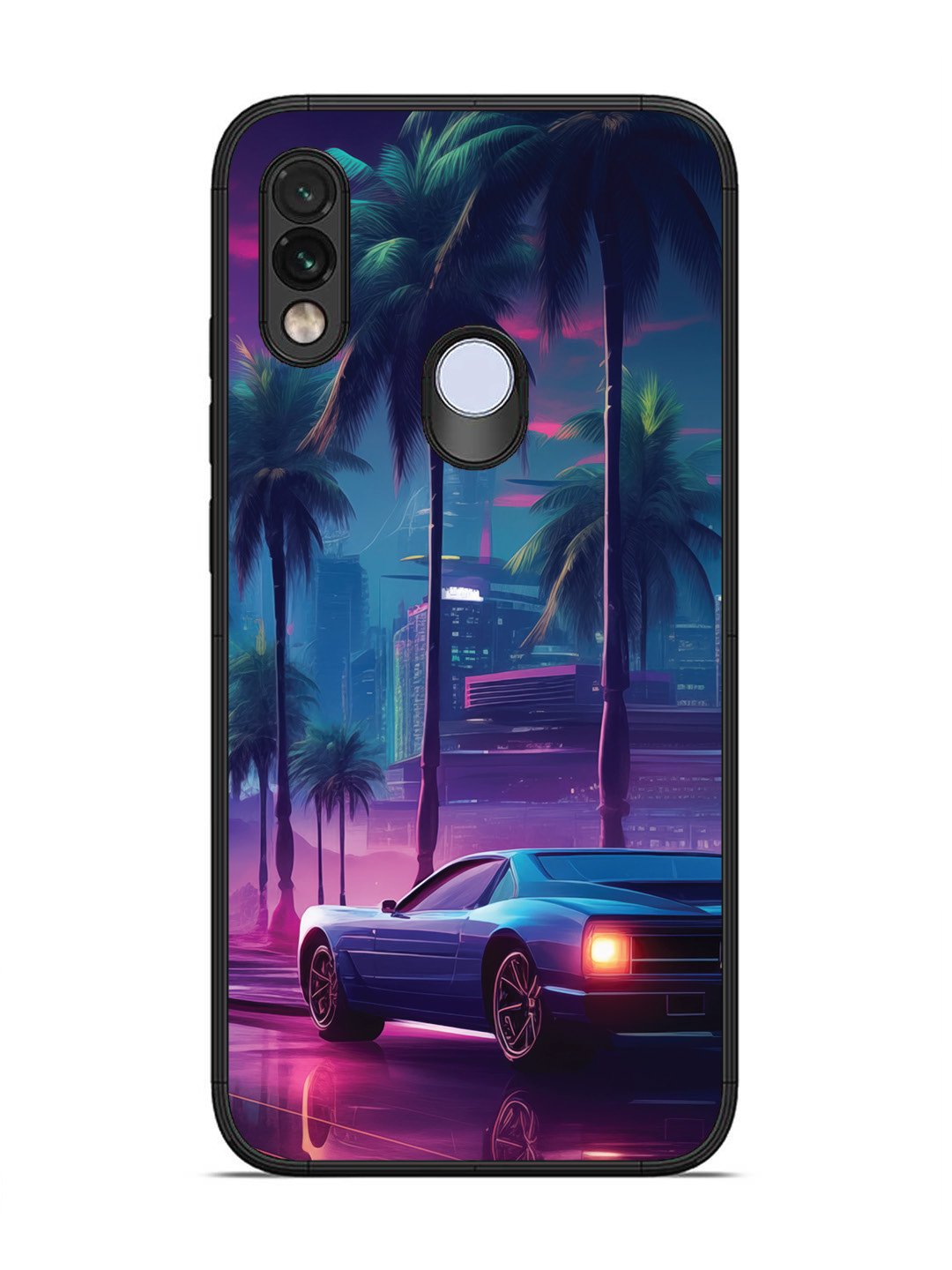 Xiaomi Redmi NOTE 7 sunset-sports-car-city-palm-trees