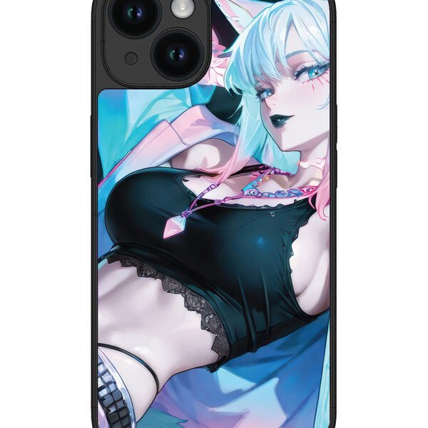 Iphone 14 | 2D Metal | Anime Girl Fox Headpohone White Hair | LC301